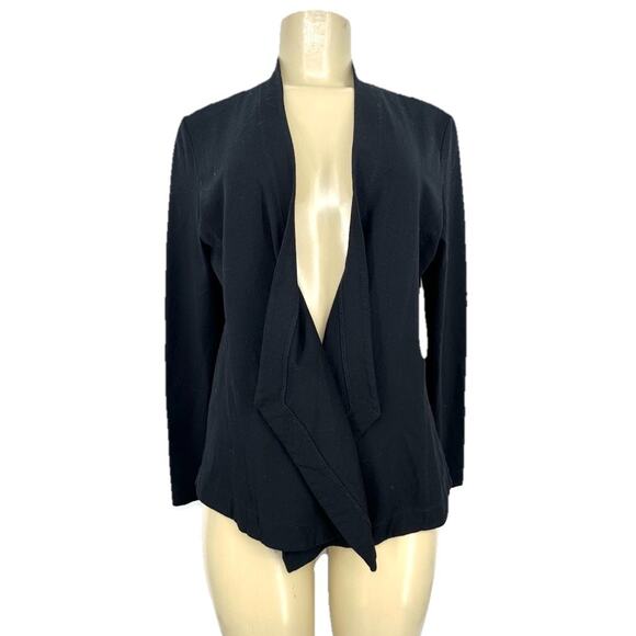 Eileen Fisher Small Open Draped Front Blazer Jacket Black Knit 39-27 - Picture 1 of 8